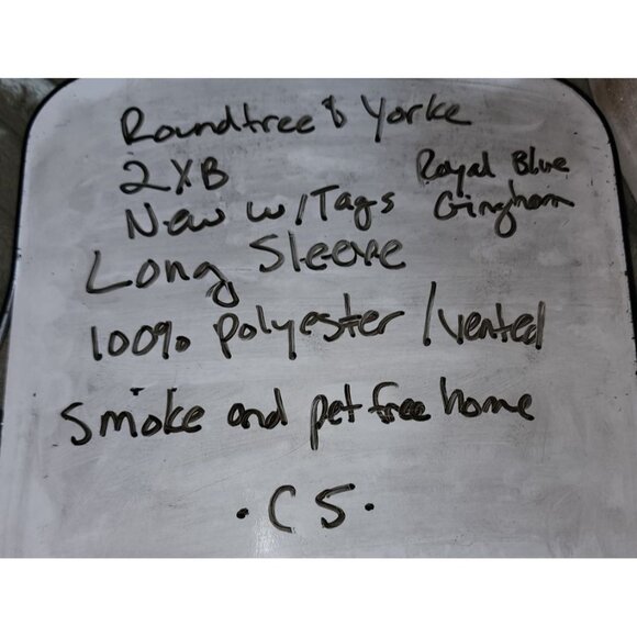 Roundtree & Yorke Men's 2XB Blue & White Check Button-Down Shirt Long Sleeve New - Picture 15 of 15